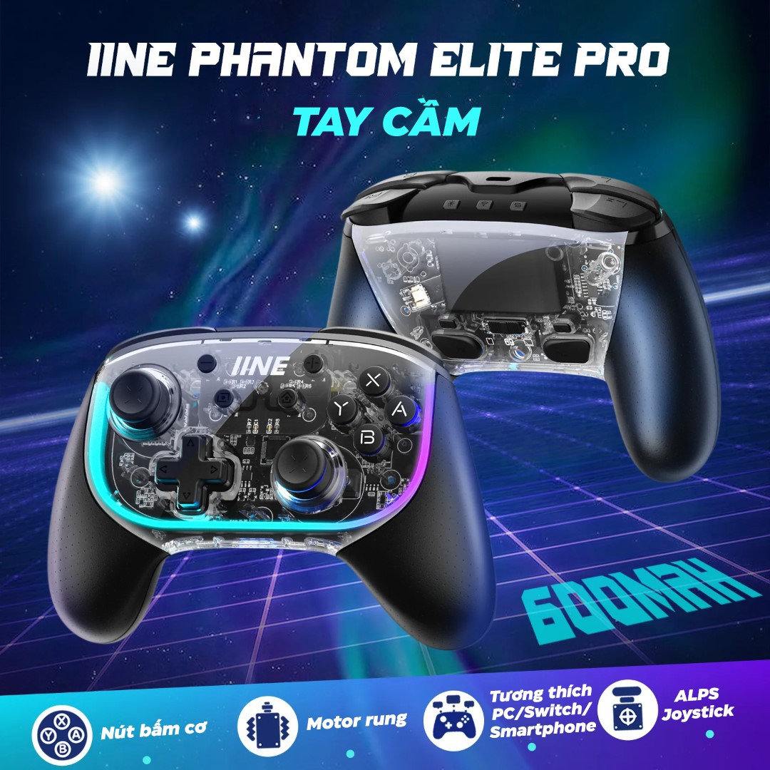 Tay Cầm Chơi Game Không Dây IINE Phantom Elite Pro Màu Đen
