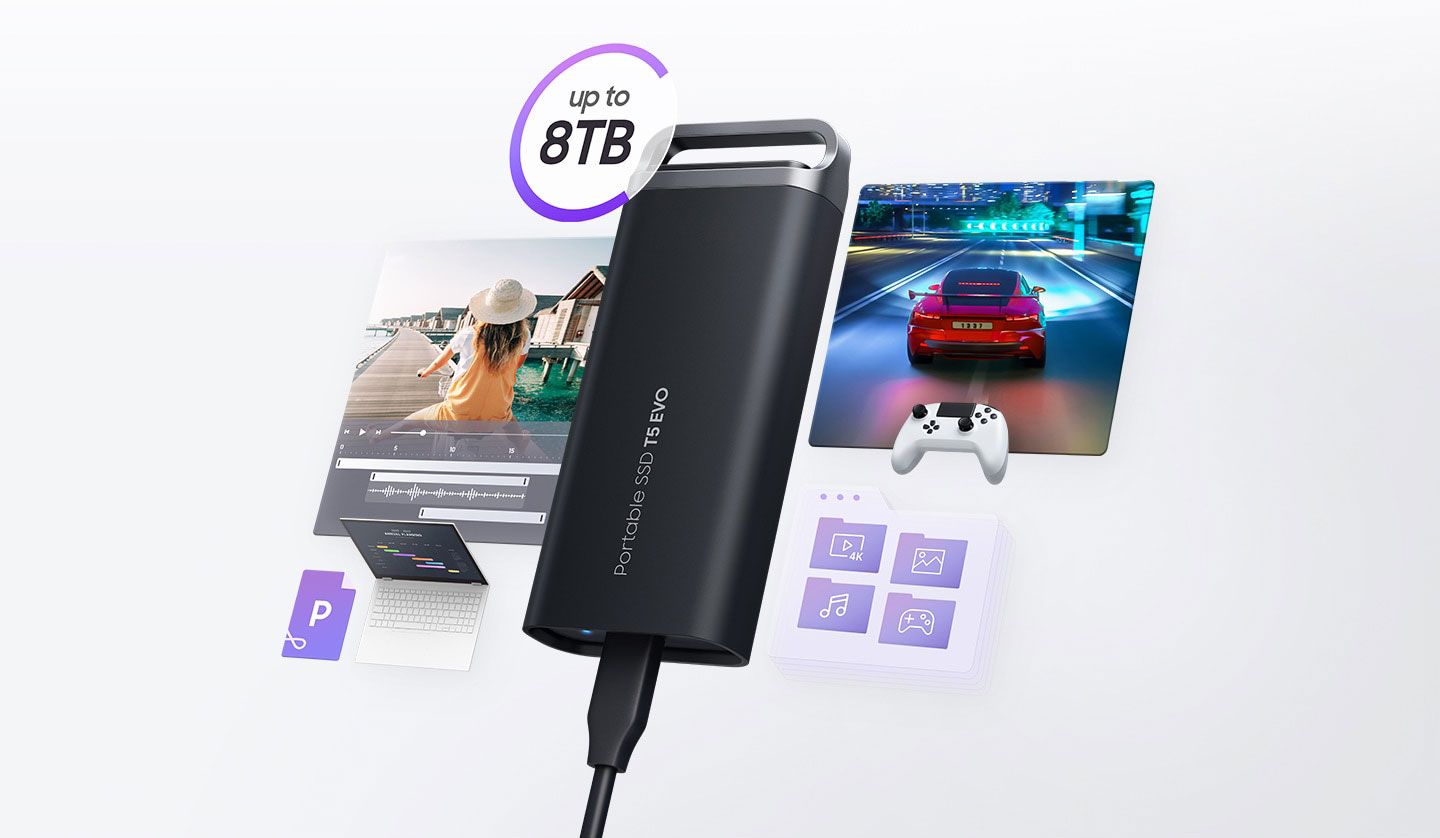 Ổ cứng gắn ngoài SSD Samsung Portable T5 EVO 2TB 2.5 inch USB 3.2 Đen (Đọc 460MB/s - Ghi 460MB/s)-(MU-PH2T0S/WW)
