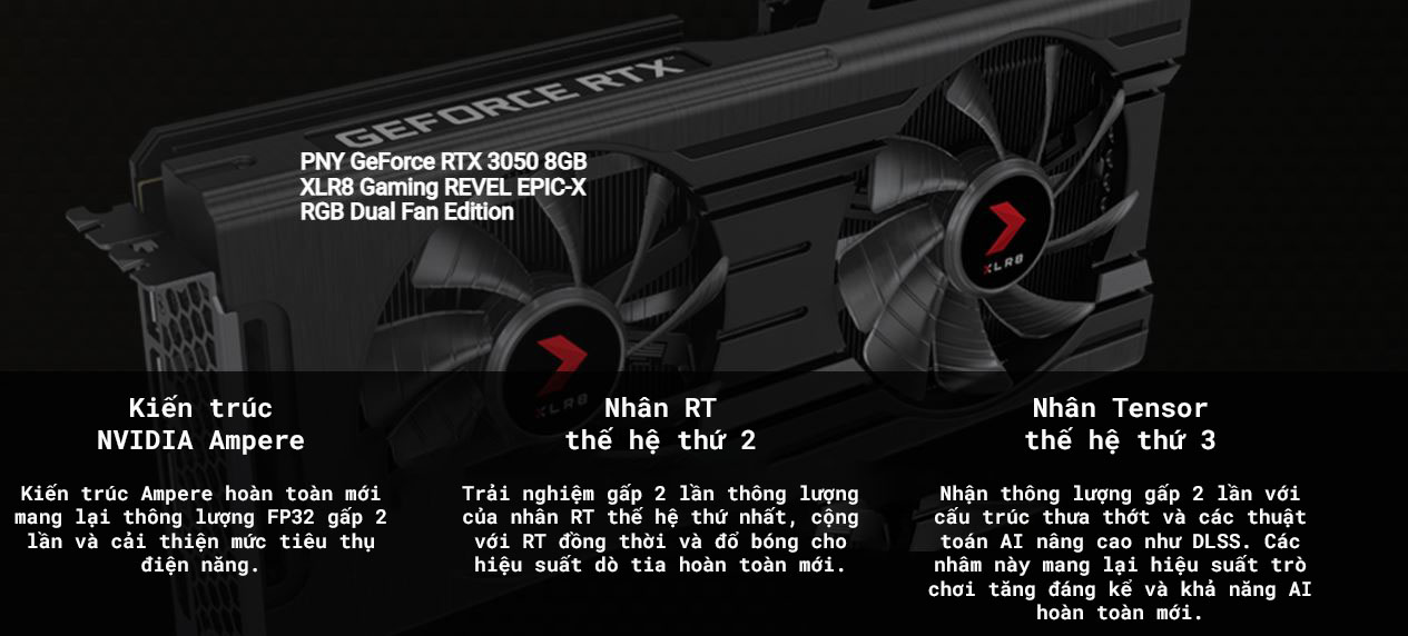 Card màn hình PNY RTX 3050 8GB XLR8 RGB Dual Fan 1