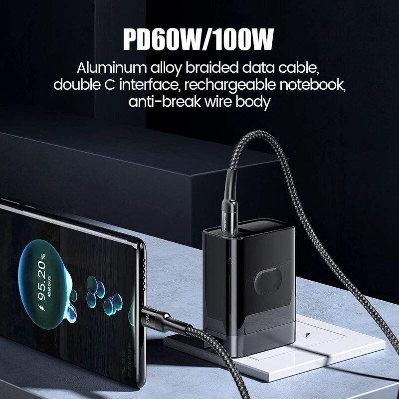 Cáp PISEN PRO - Black Gold USB-C PD100W Aluminum Alloy Braided 1.5m Cable