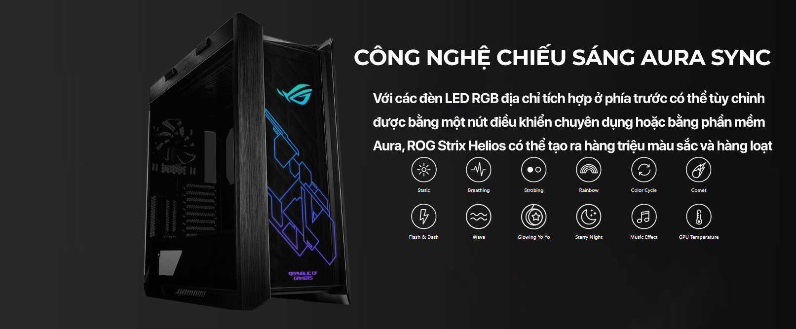 Vỏ Case Asus ROG Strix Helios GX601 Tempered Glass Gaming 