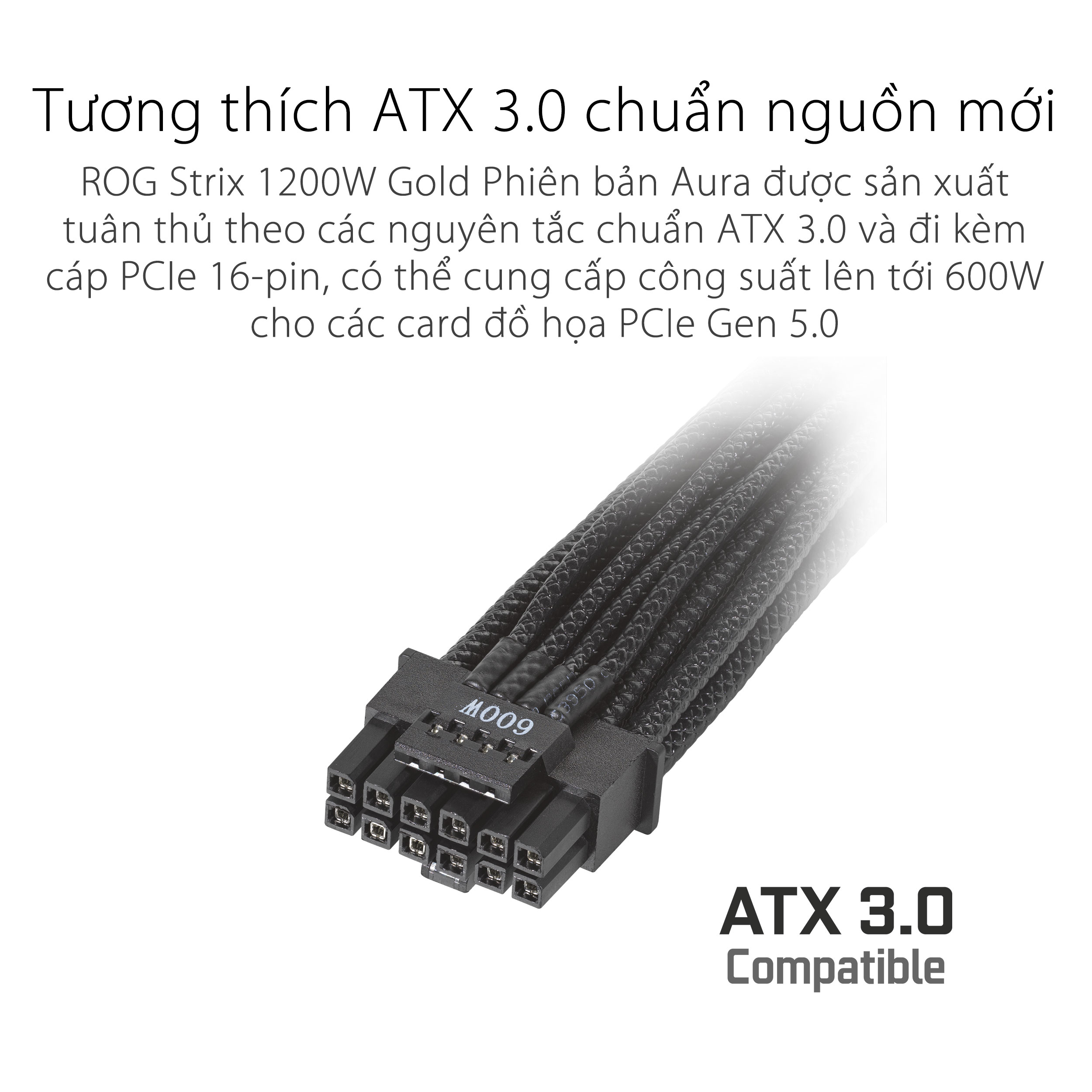 Nguồn ASUS ROG STRIX 1200G Aura Gaming (80+ GOLD/PCI-e 5.0/Full Modular/Màu Đen)