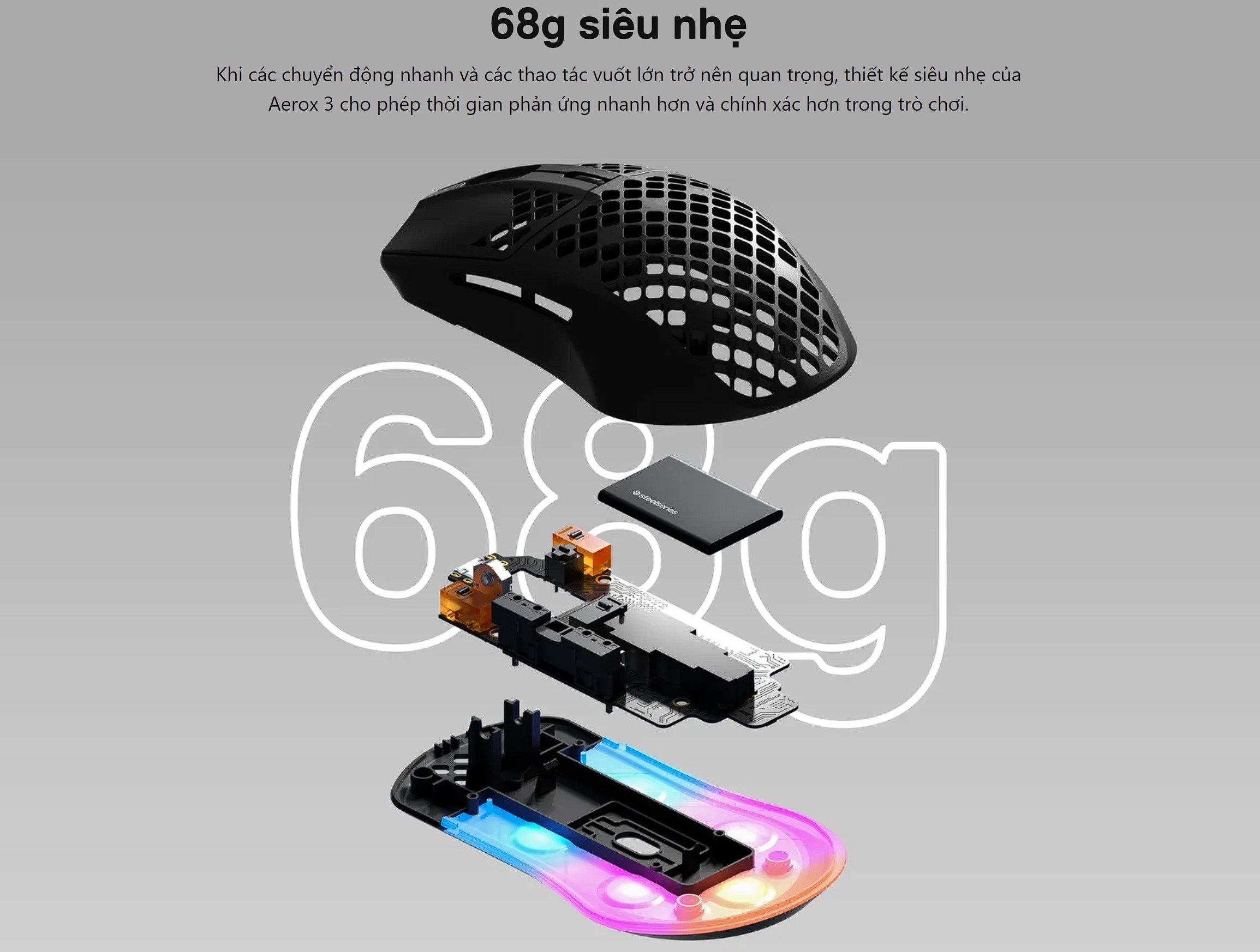 Chuột gaming không dây SteelSeries AEROX 3 WIRELESS 2022 Edition 62612