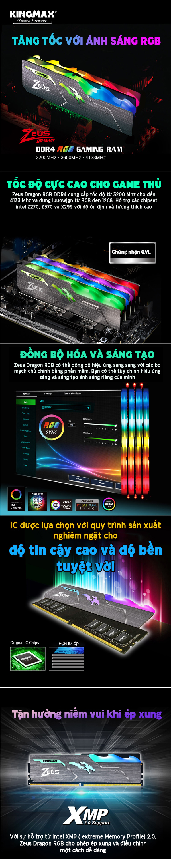 Ram Desktop Kingmax Zeus Dragon RGB (KM-LD4-3000-8GRS) 8G (1x8GB) DDR4 3000Mhz