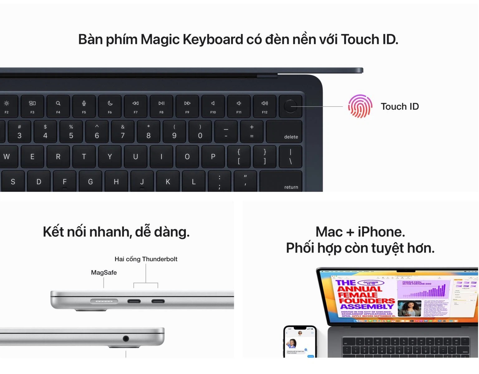 Laptop Apple Macbook Air 15 (MQKW3SA/A) (Apple M2/8C CPU/10C GPU/8GB/256GB SSD/15.3 inch/ĐEN) (MIDNIGHT) (2023)