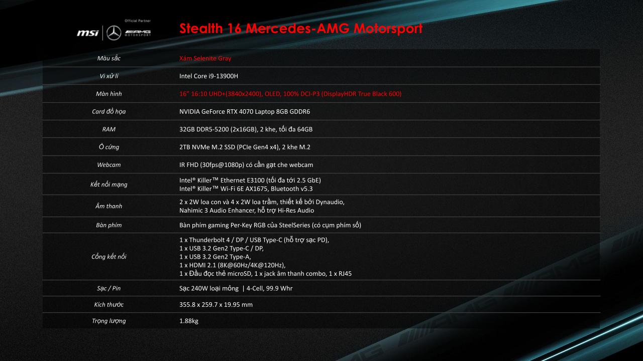Laptop MSI Stealth 16 Mercedes-AMG Motorsport (A13VG-289VN)