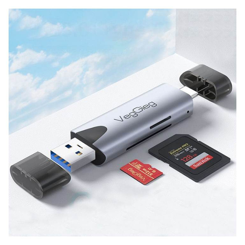 Đầu đọc thẻ nhớ đa năng USB/Type C 2 in1 VEGGIEG VC305