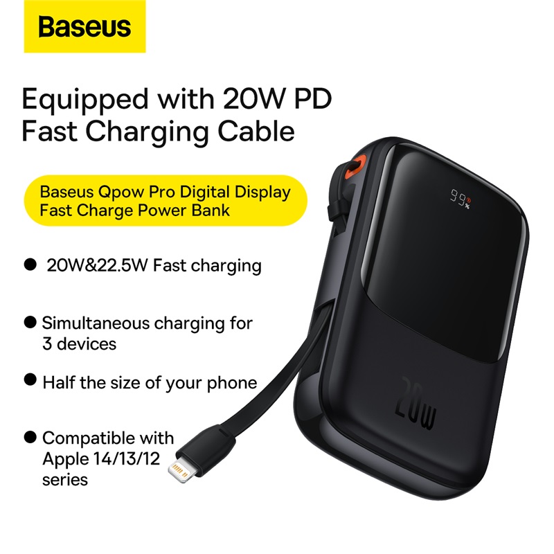 Pin sạc dự phòng Baseus Qpow Pro Digital Display Fast Charge 20.000mAh 20W iP Edition - Màu đen