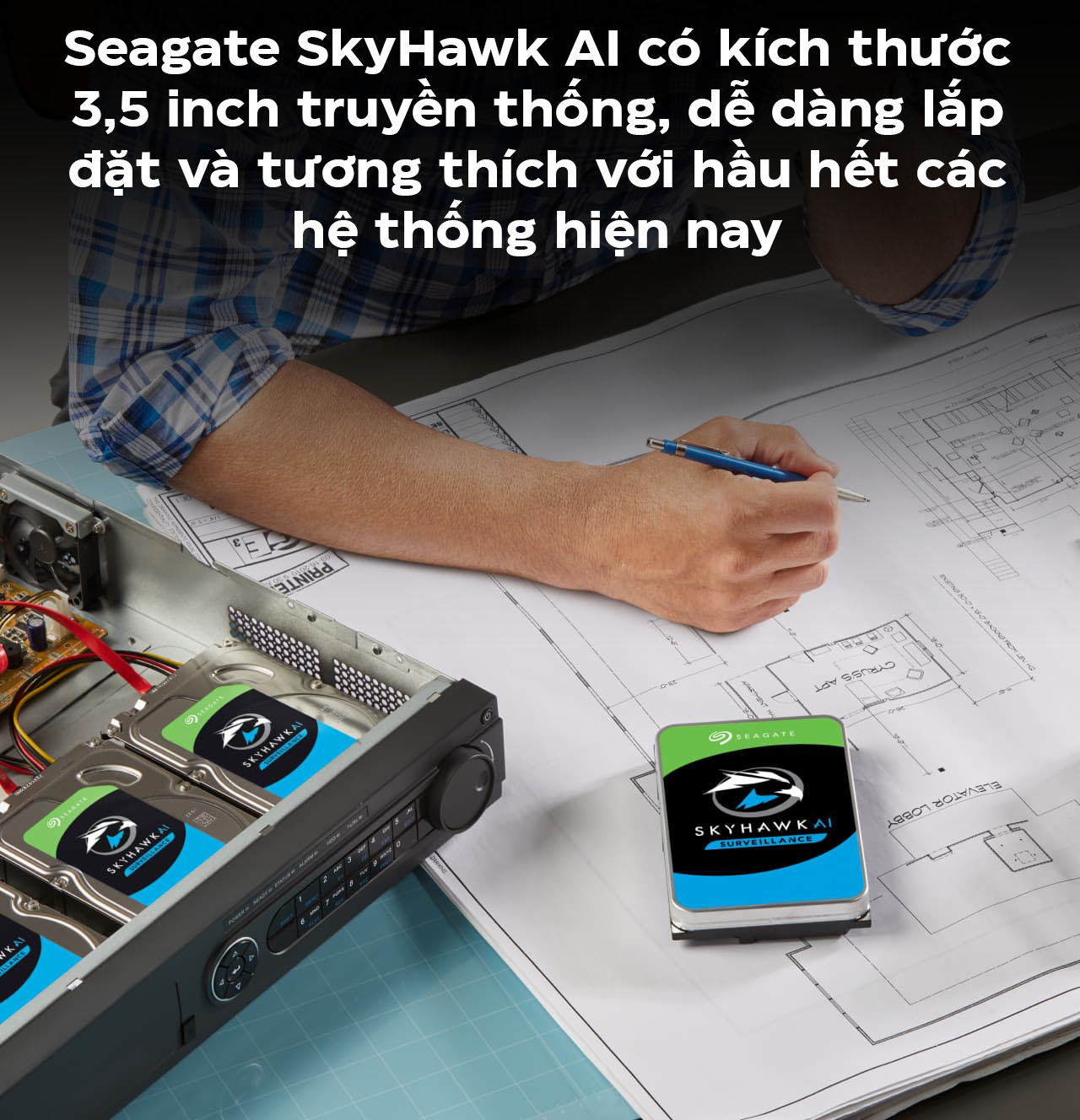Ổ cứng HDD Seagate SkyHawk AI 16TB 3.5 inch, 7200RPM, SATA3, 256MB Cache ( ST16000VE002) chính hãng, bảo hành dài, độ bền cao