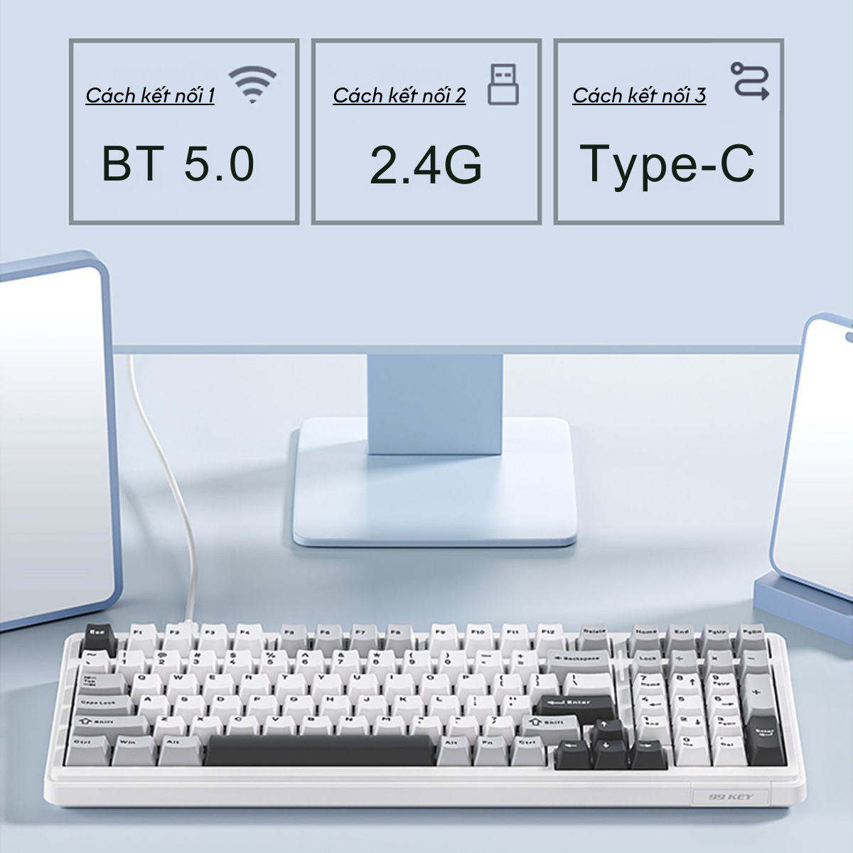 Bàn phím cơ AULA F99 3 mode (Xanh dương/Trắng/Tím) 11