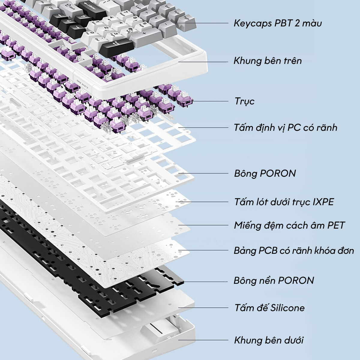 Bàn phím cơ AULA F99 3 mode (Xanh dương/Trắng/Tím) 2