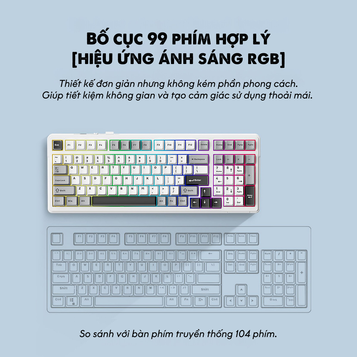 Bàn phím cơ AULA F99 3 mode (Xanh dương/Trắng/Tím) 6