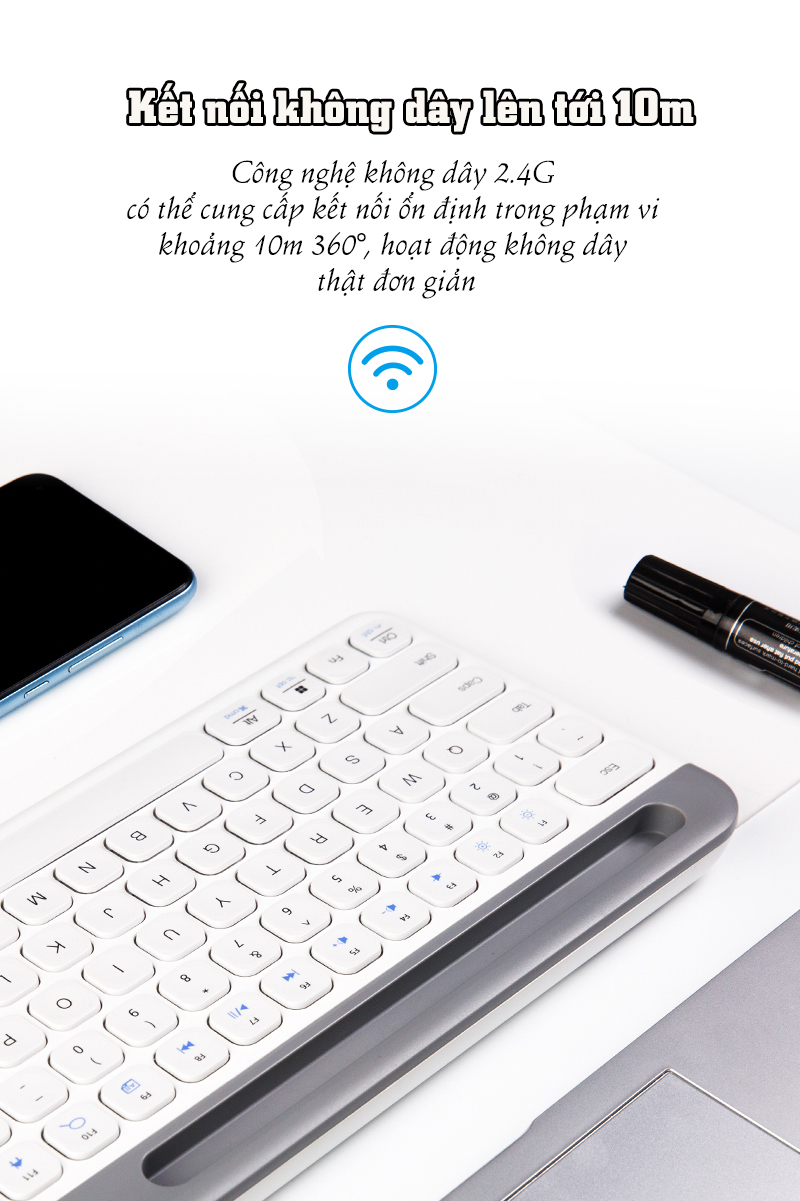 Bàn phím không dây Newmen K10 trắng (USB/Bluetooth) 7