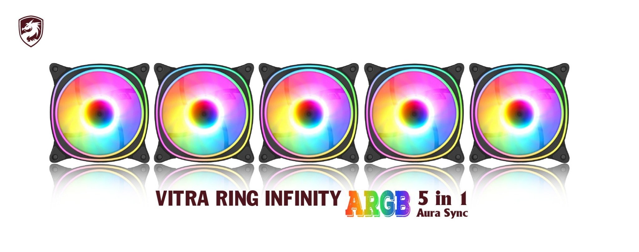 Bộ 5 fan VITRA RING INFINITY ARGB 5 IN 1 AURA SYNC BLACK (Màu Đen/Sync Main)