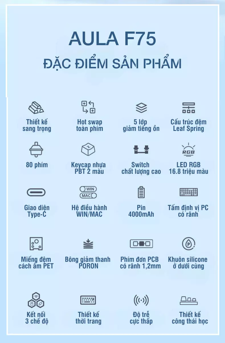 Bàn phím cơ gaming AULA F75/F75 Pro 2