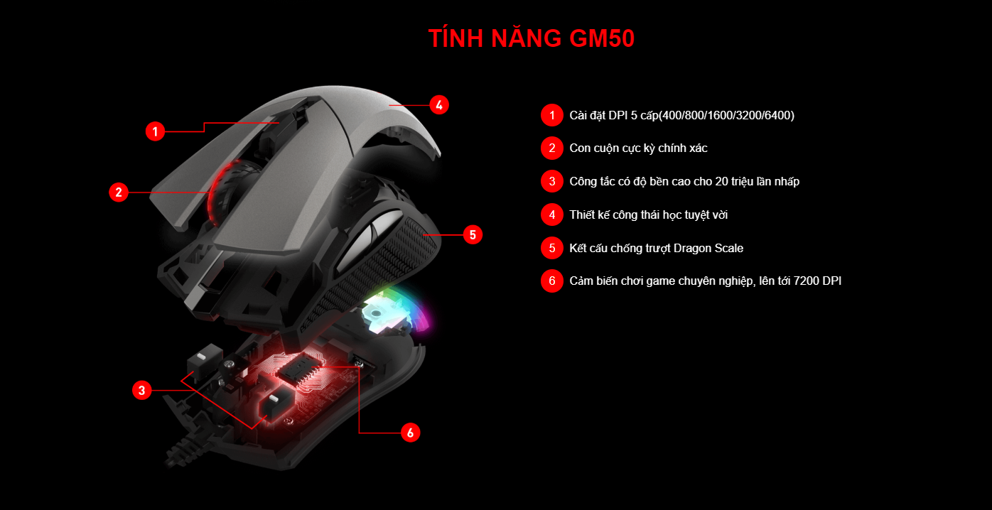 Chuột game MSI Clutch GM50 đen (USB/RGB) 6