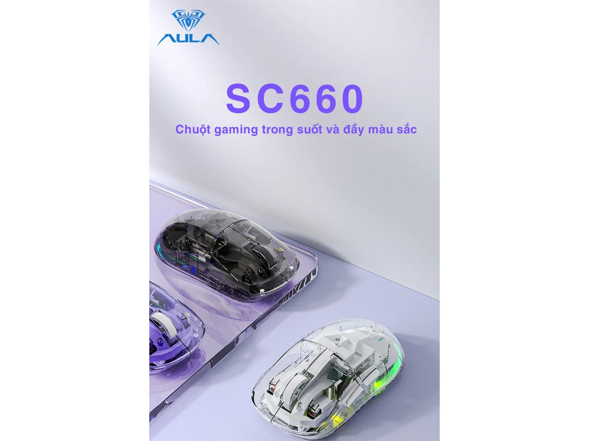 Chuột Gaming Aula SC660 Tím (Wireless 2.4Ghz/Bluetooth/Dây USB) 1