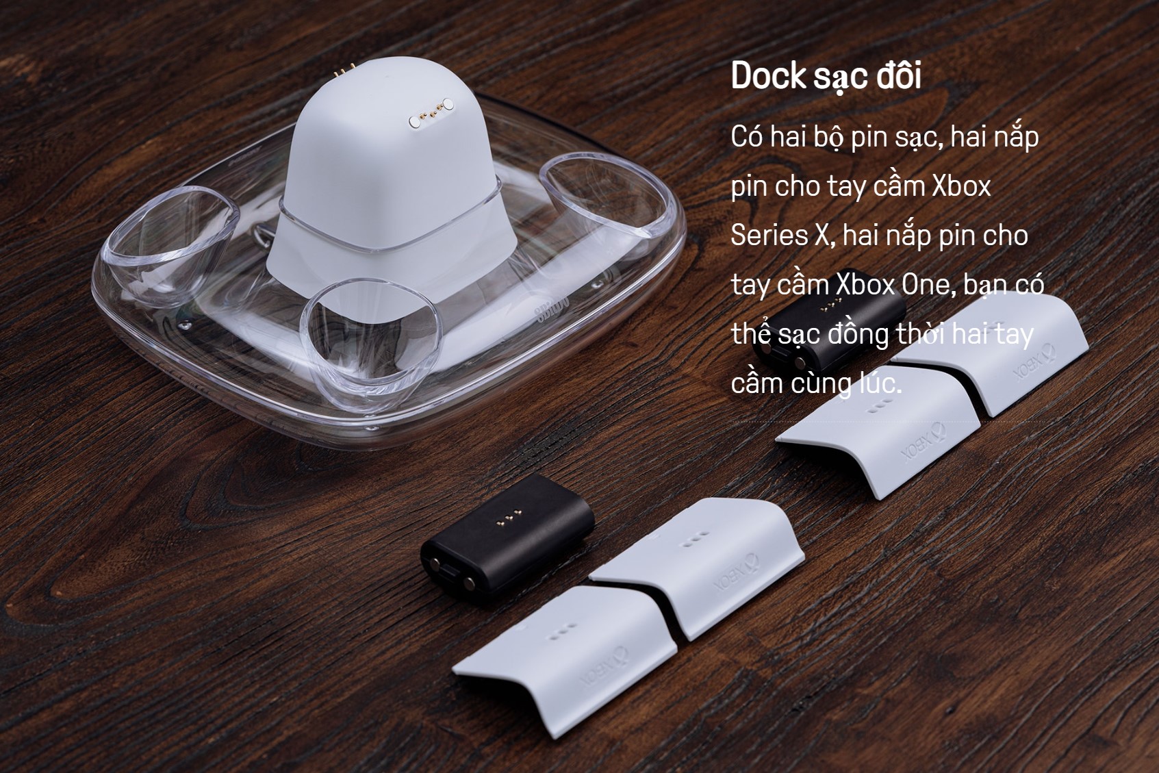 Dock Sạc 8BitDo đi kèm 2 đôi pin sạc 1100mAh dùng cho tay Xbox One/One S/Series X màu trắng