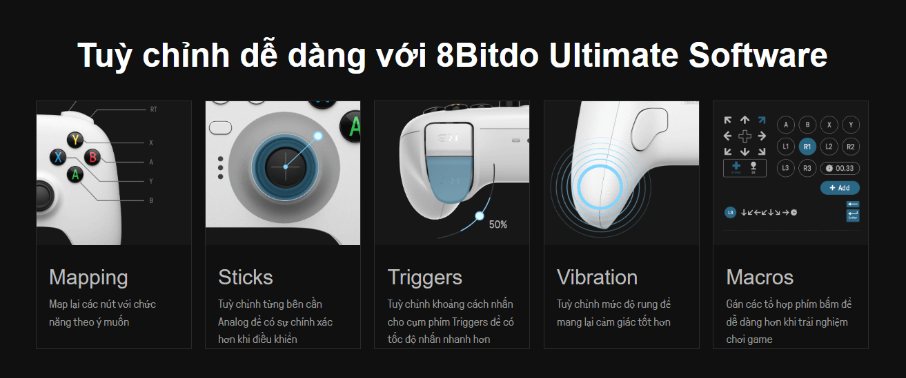 Tay cầm chơi game 8BitDo Ultimate 2.4G Wireless Controller kèm Dock Sạc 6
