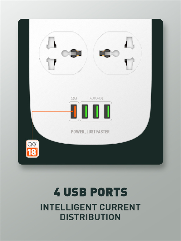 Ổ cắm điện đa năng LDNIO SC4407 - 04 chấu + 04 cổng USB - Chuẩn chân cắm EU