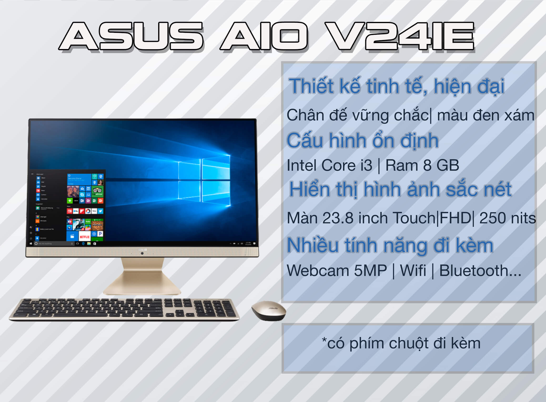 PC Asus All in One V241E là chiếc máy tính đầy đủ tính năng với vẻ đẹp đầy cuốn hút. Hãy xem hình ảnh liên quan đến chiếc máy tính này để cảm nhận vẻ đẹp tuyệt vời của thiết kế, chất lượng màn hình đỉnh cao và hiệu suất tốt.