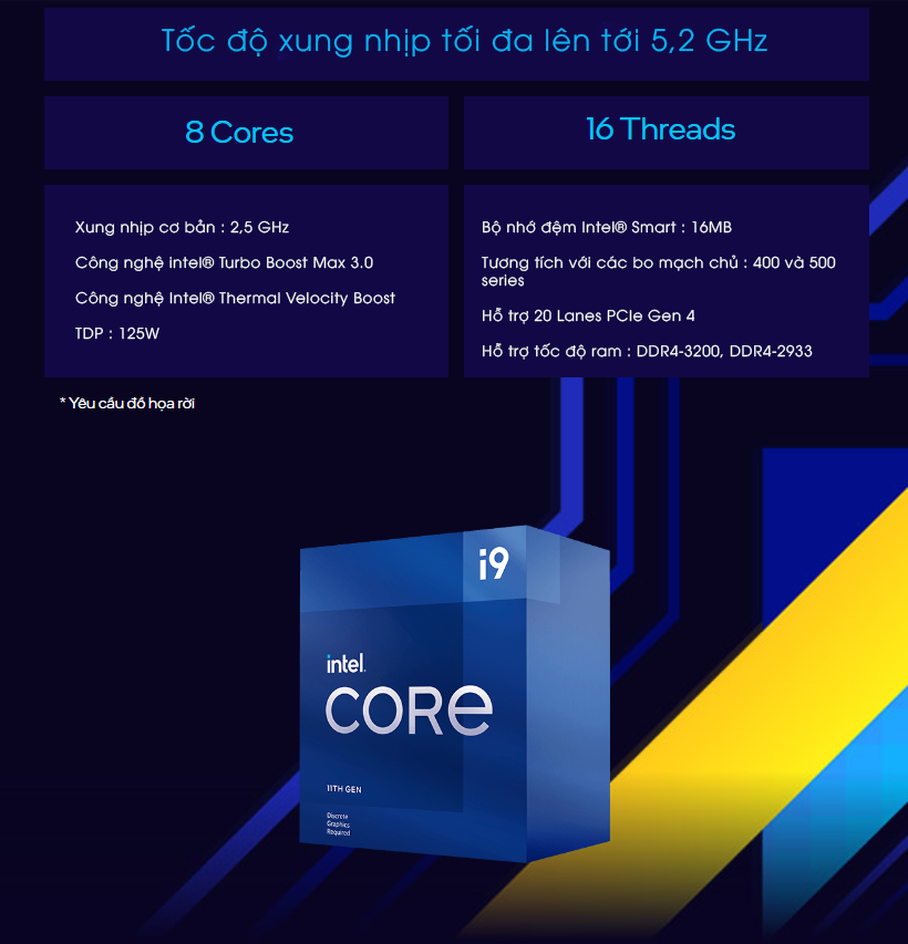 CPU Intel Core i9-11900 (2.5GHz turbo up to 5.2Ghz, 8 nhân 16 luồng, 16MB Cache, 65W) - Socket Intel LGA 1200 