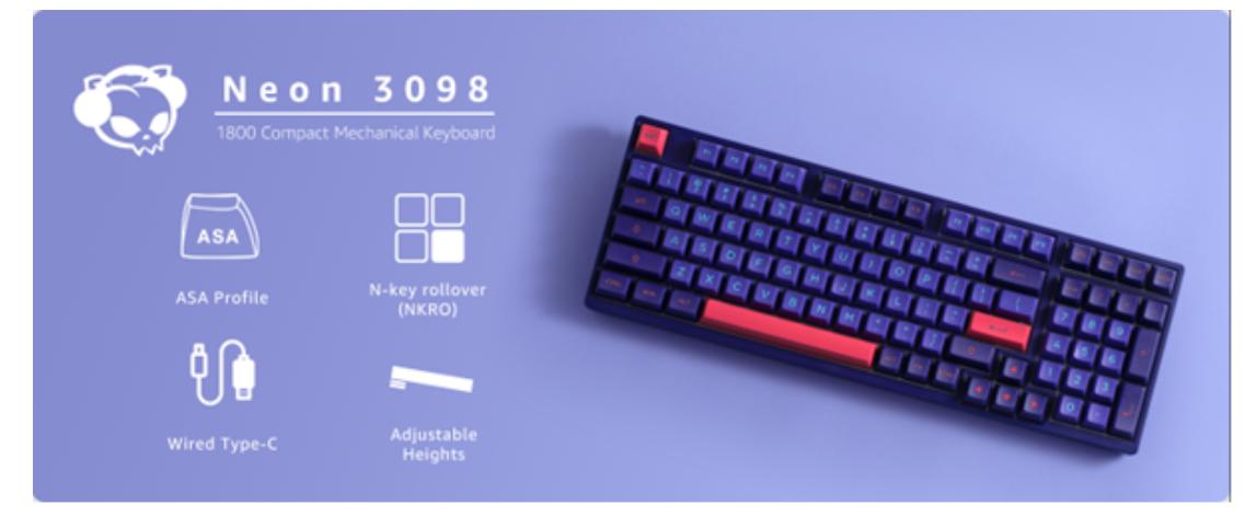 Bàn phím cơ AKKO 3098 NEON (PBT Double Shot/Rainbow LED/ASA profile)