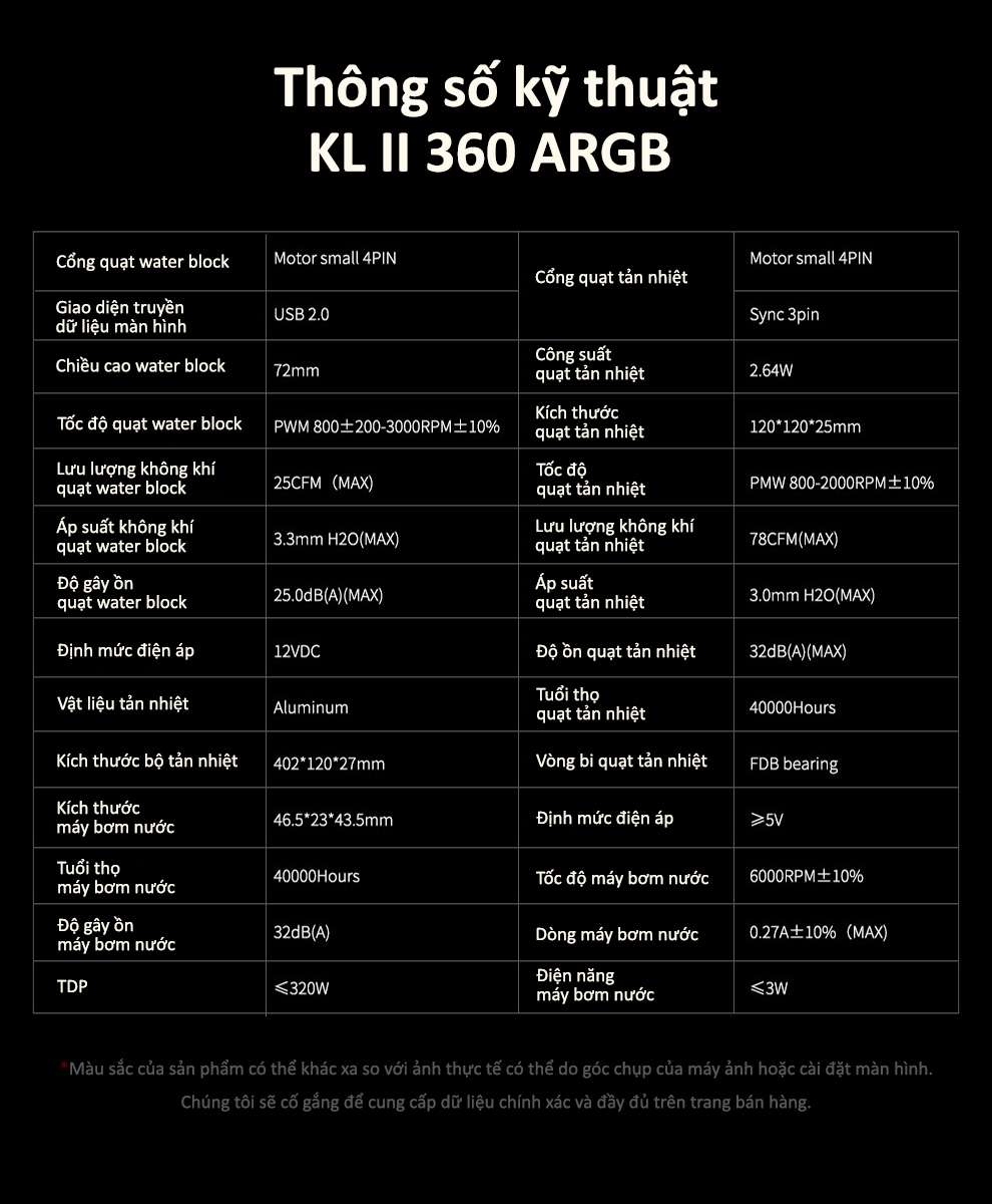 Tản nhiệt nước SEGOTEP KUNLUN KL360 II A-RGB BLACK (Màu Đen/Màn LCD) 