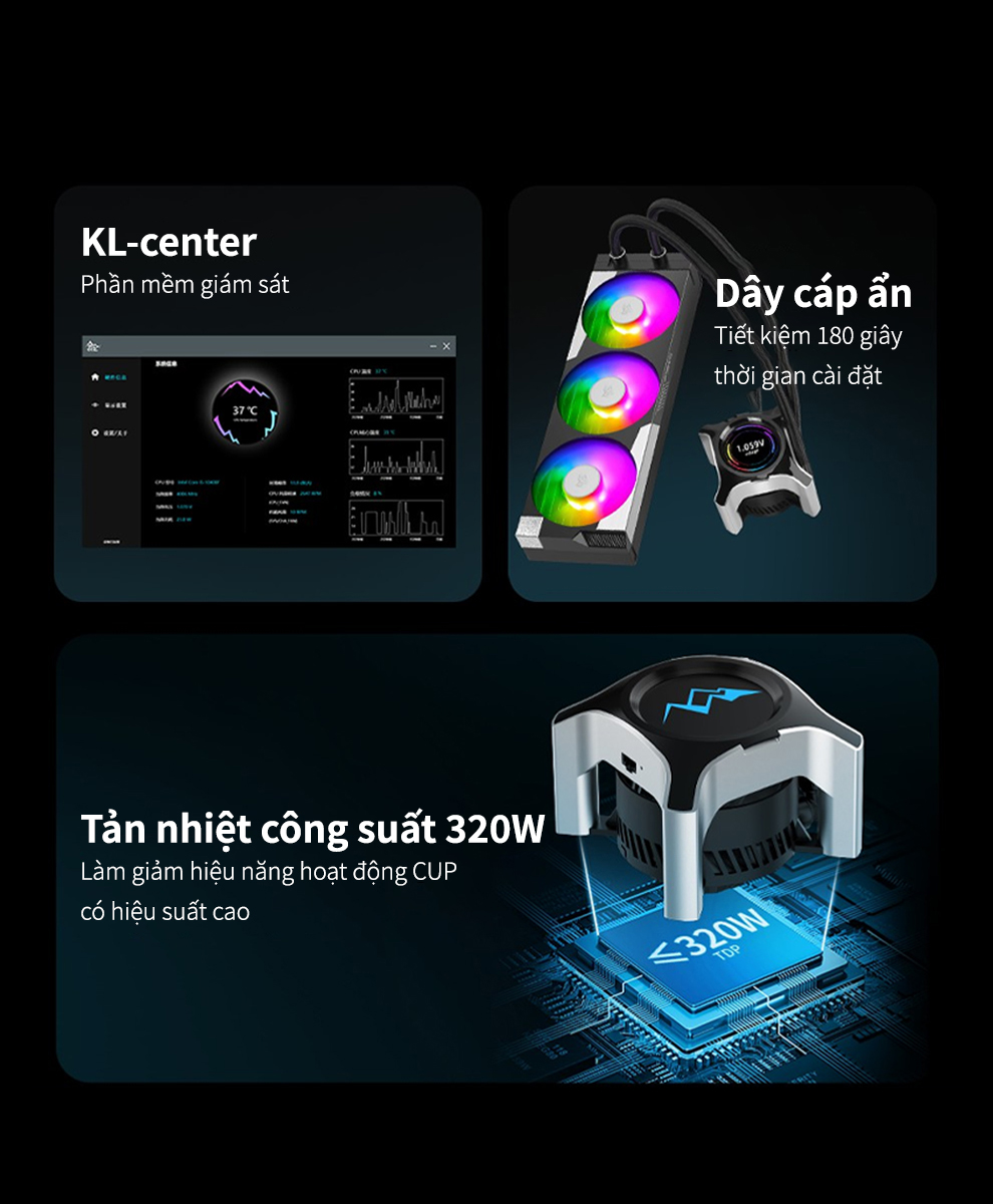 Tản nhiệt nước SEGOTEP KUNLUN KL360 II A-RGB BLACK (Màu Đen/Màn LCD) 