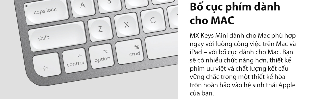 Bàn phím Không dây Logitech MX Keys Mini Pale Grey for MAC (USB/Bluetooth/xám trắng) 3