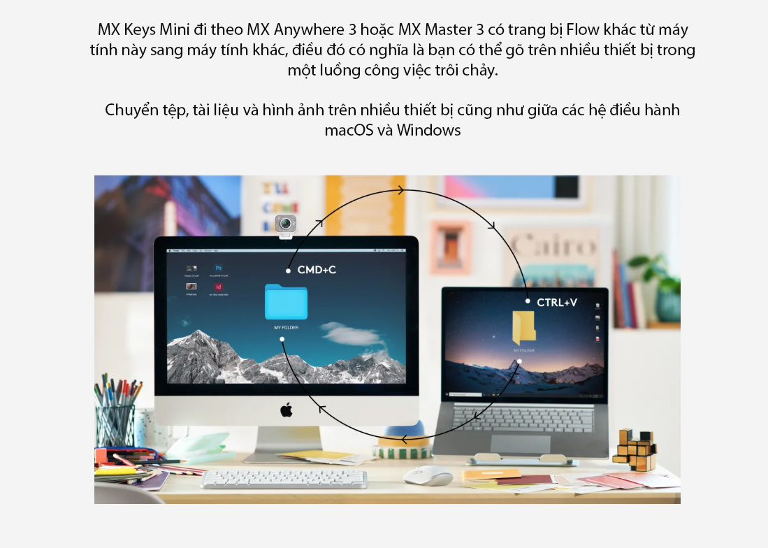 Bàn phím Không dây Logitech MX Keys Mini Pale Grey for MAC (USB/Bluetooth/xám trắng) 6