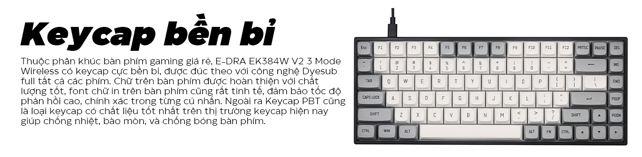 Bàn phím cơ không dây Edra EK384W V2 (USBC/PBT/Bluetooth/3mode)