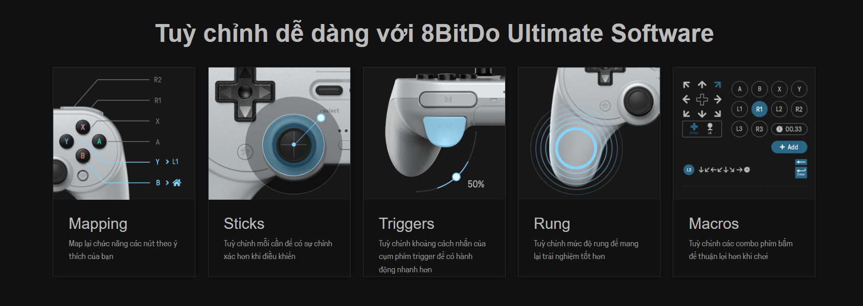 Tay cầm chơi game 8BitDo Pro 2 Bluetooth Gamepad màu đen trong suốt 4
