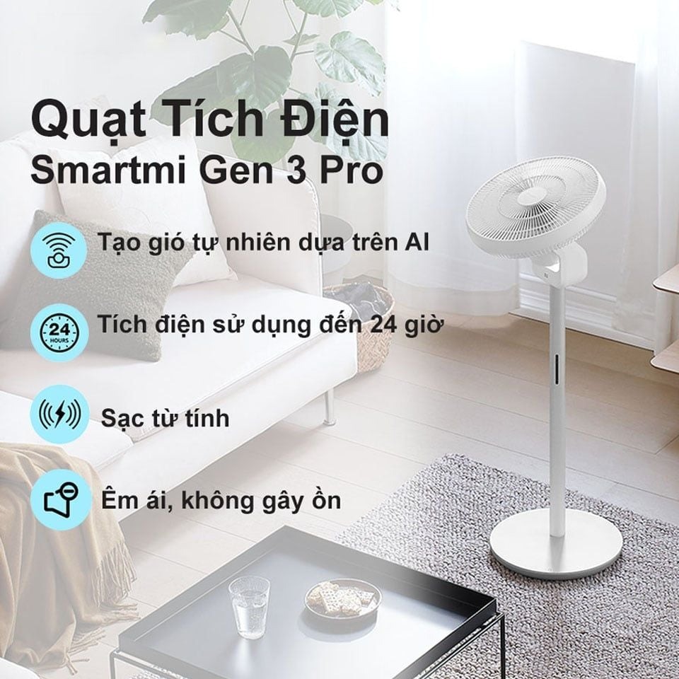 Quạt đứng tích điện Smartmi Gen 3 Pro - ZLBPKQXHS02ZM - Bản quốc tế - Màu trắng (QUAT042) 2