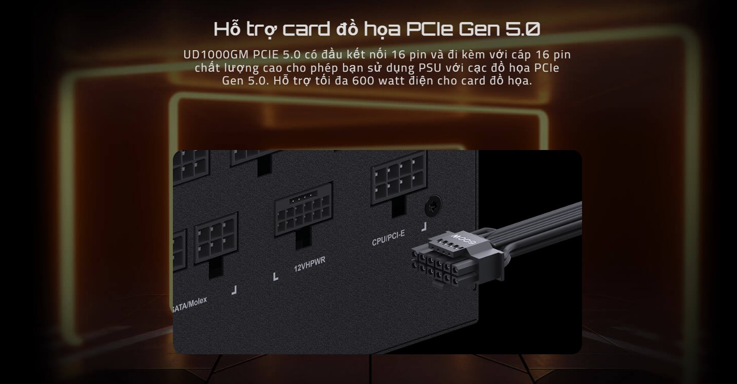Gigabyte UD1000GM PG5 Alimentatore 1000W 80 Plus Gold, Modulare, ATX 3.0, PCIe 5.0 Con 12VHPWR, Condensatori Giapponesi, 10 Anni Garanzia
