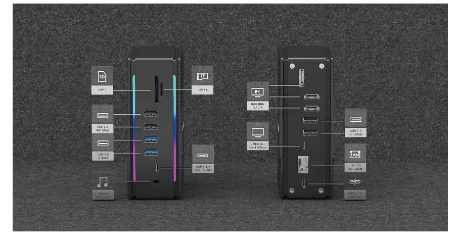 Bộ chuyển đổi intruder 16 trong 1 Feeltek HCD016GMWW1F (từ usb type c sang hdmi + dp + usb3.0 + usb2.0 + usbc3.1 + sd + micro sd + rj45 + pd) 3 