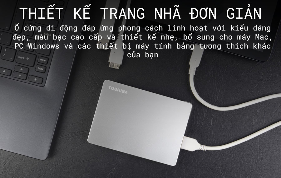 Ổ cứng di động USB 3.2 Gen1 2.5 inch Toshiba Canvio Flex màu bạc