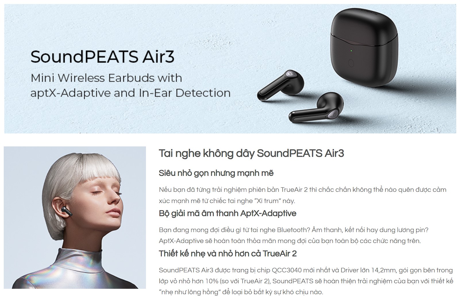 Tai nghe Bluetooth Soundpeats Air 3