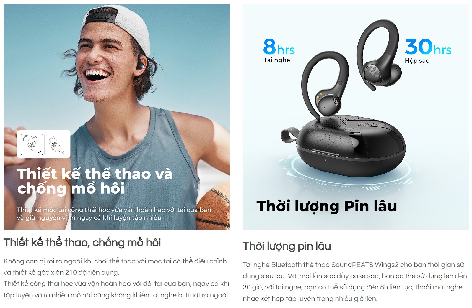 Tai nghe Bluetooth thể thao Soundpeats Wings2 Đen