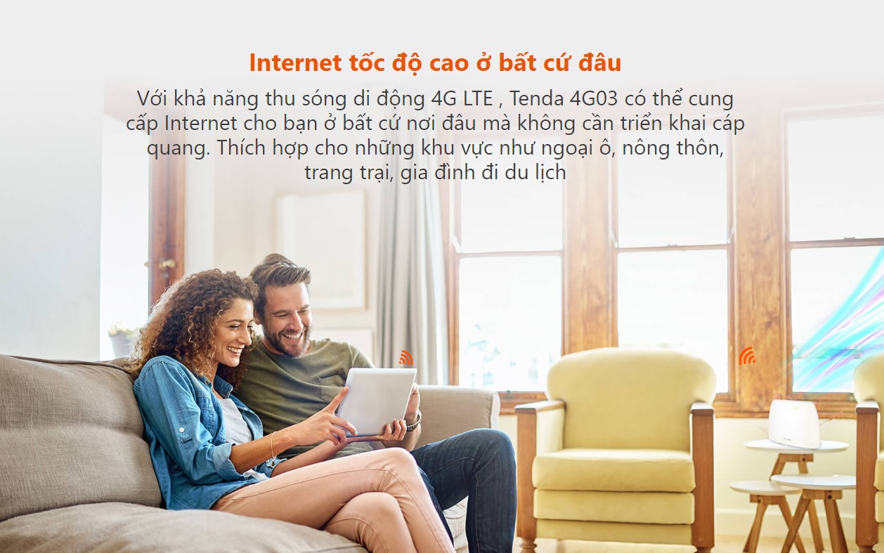 Bộ phát WiFi 3G/4G Tenda 4G03 - 150Mbs, Hỗ trợ 32 User