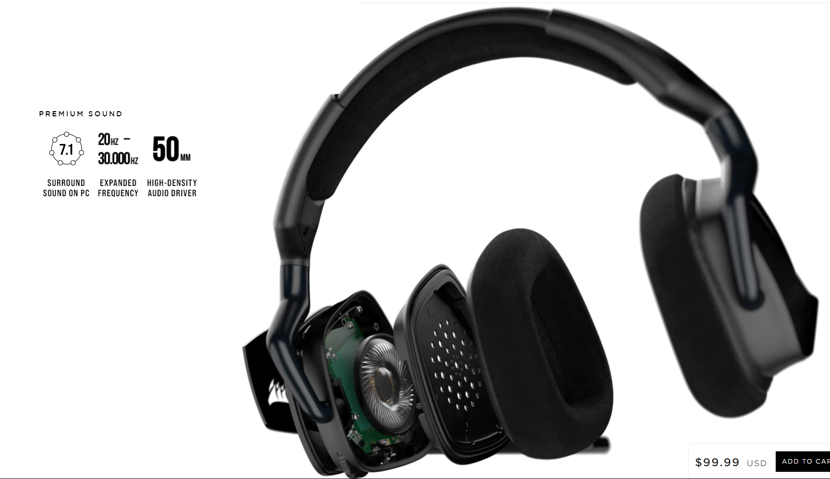 Tai nghe chơi game không dây Corsair VOID RGB ELITE 7.1 White - CA-9011202-AP 2