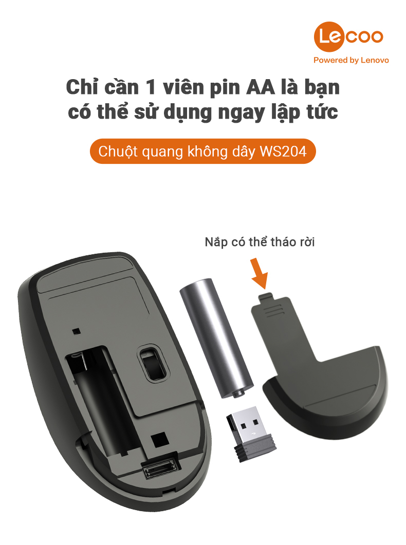 Chuột không dây Lecoo WS204 (USB)