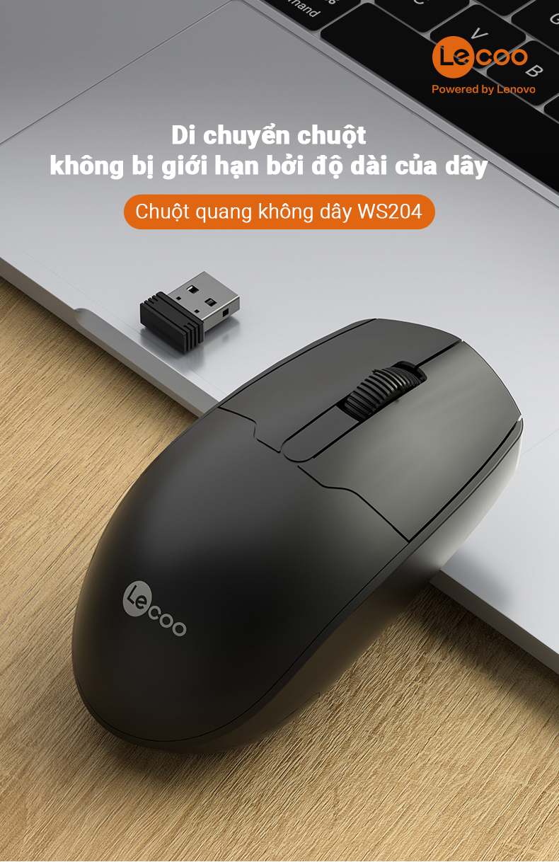Chuột không dây Lecoo WS204 (USB)