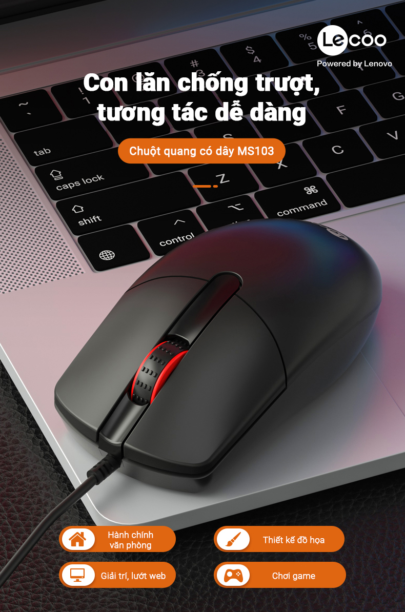 Chuột Lecoo MS103 đen (USB)