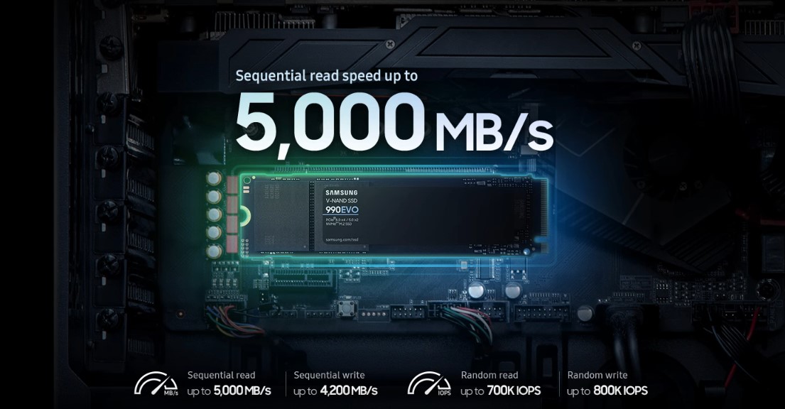 Ổ cứng SSD Samsung 990 EVO 2TB PCIe NVMe 4.0x4 (Đọc 5000MB/s - Ghi 4200MB/s) - (MZ-V9E2T0BW) (
