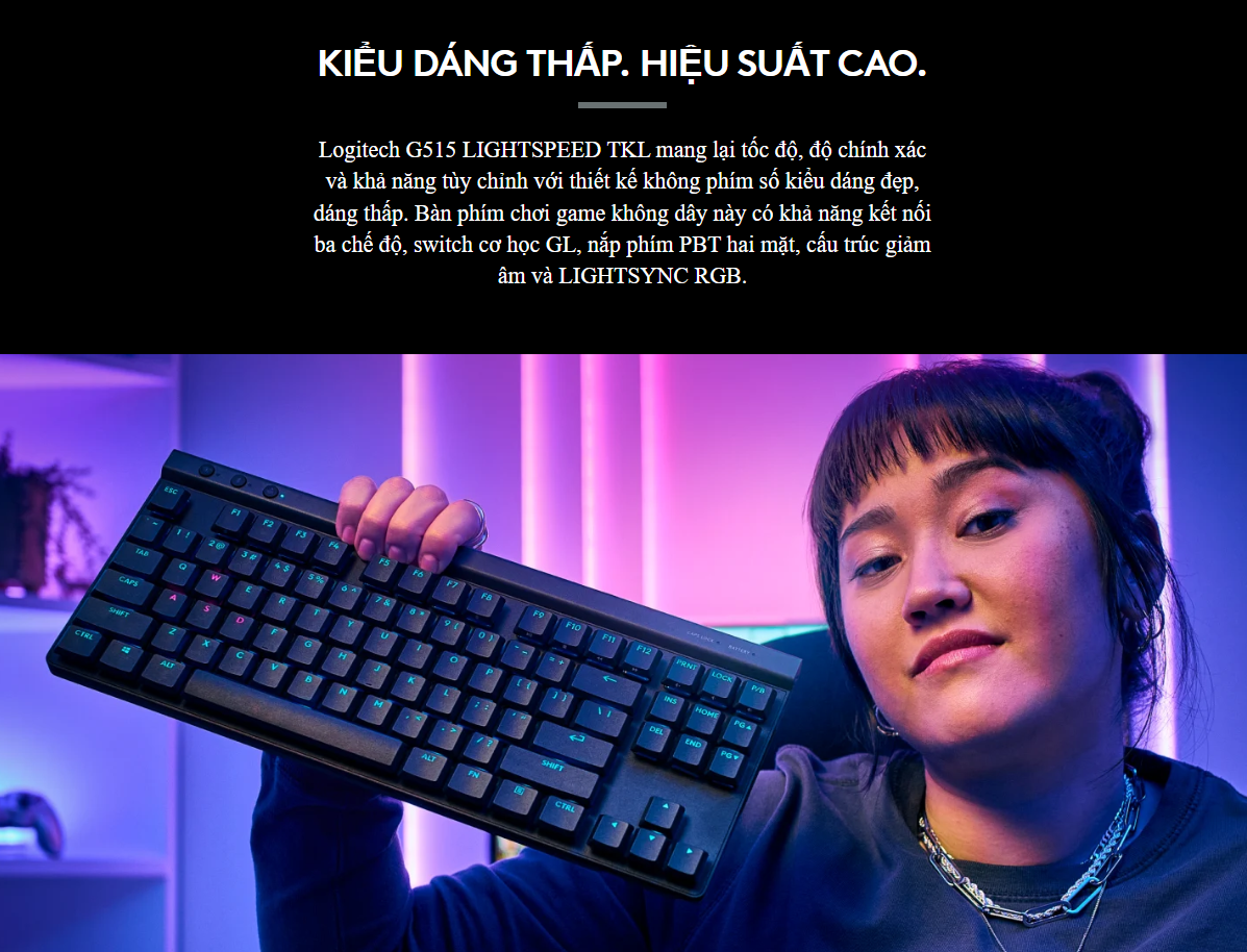 Bàn phím cơ Logitech G515 LightSpeed TKL Wireless Black 2