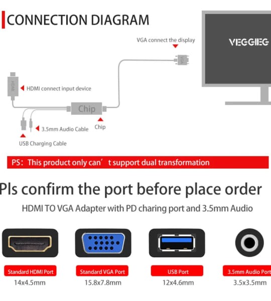 Cáp chuyển đổi từ HDMI sang VGA (không audio) VEGGIEG VZ612 ảnh 1