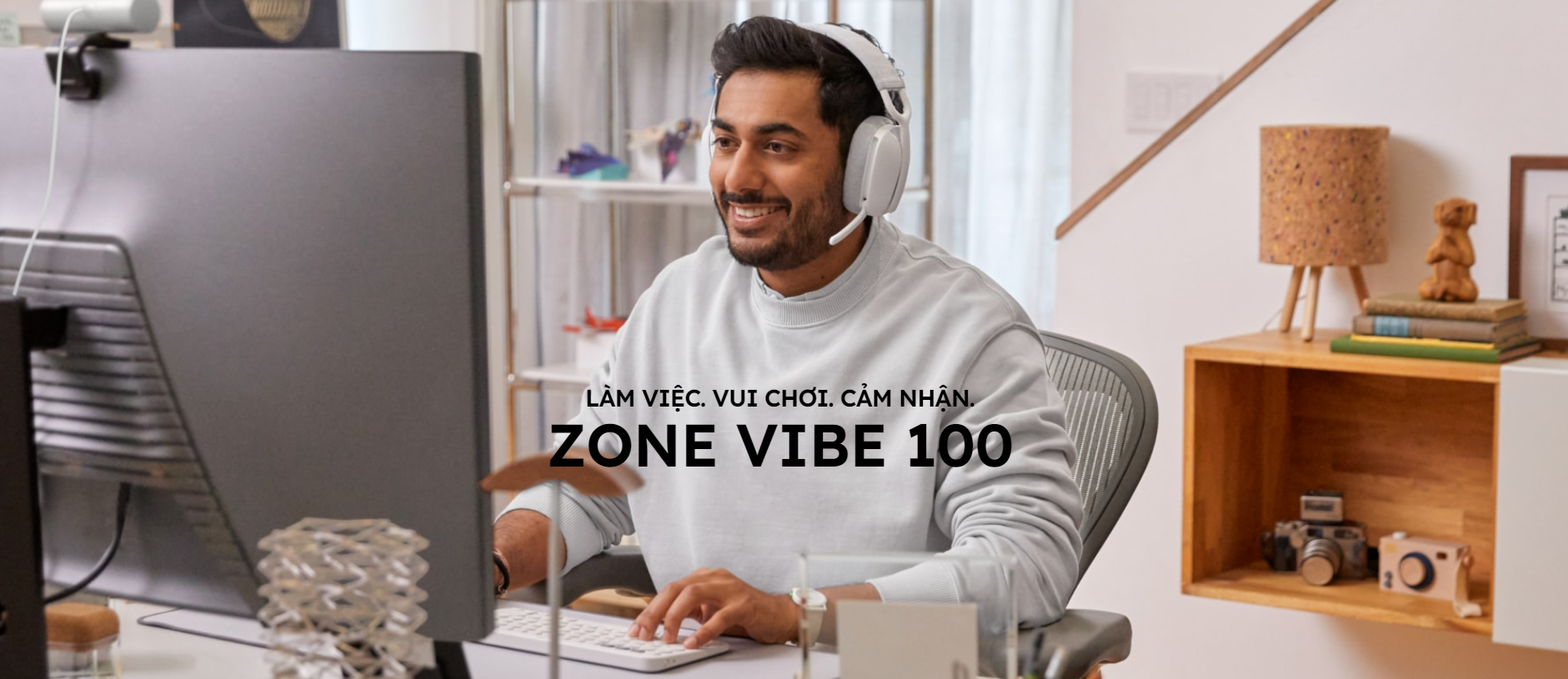 Tai nghe không dây Logitech Zone Vibe 100 (Wireless/Bluetooth 5.2 - Màu Trắng) 1