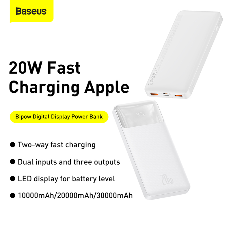 Pin Sạc dự phòng Baseus Bipow Digital Display Power bank 10000mAh 20W White 3