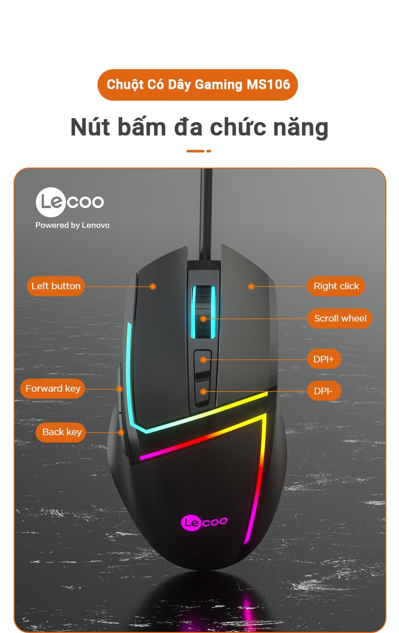 Chuột Gaming có dây Lecoo MS106 USB Đen